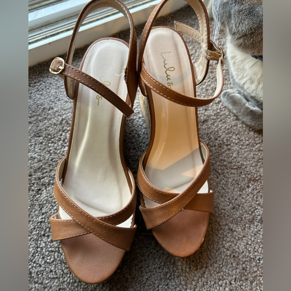 Lulu's Brown Wedge Heels with Ankle Straps